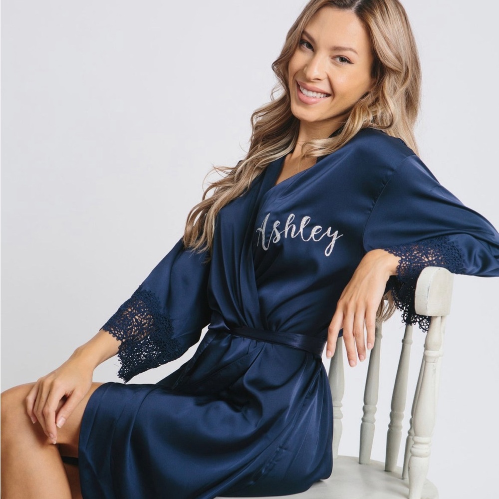 Navy satin bridesmaids robes